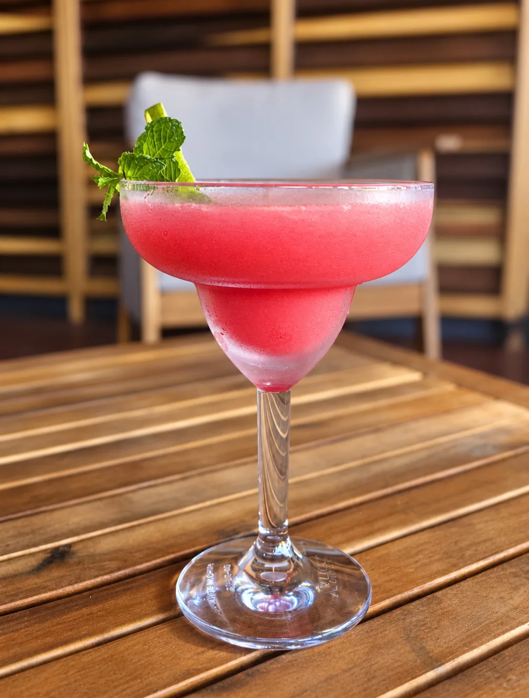 Pink cocktail with a mint garnish at The Patio